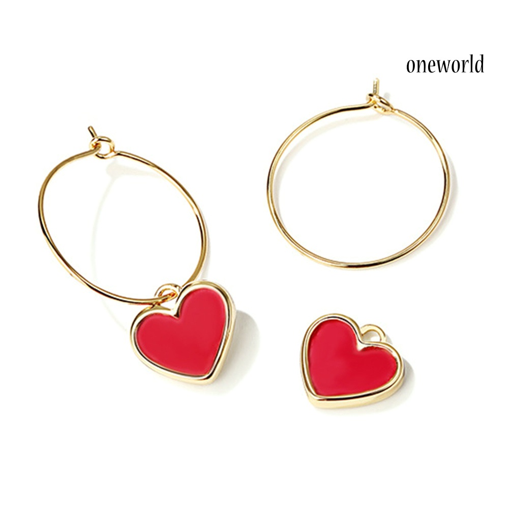 OW@ Fashion Party Women Red Love Heart Pendant Hoop Earrings Jewelry Birthday Gift