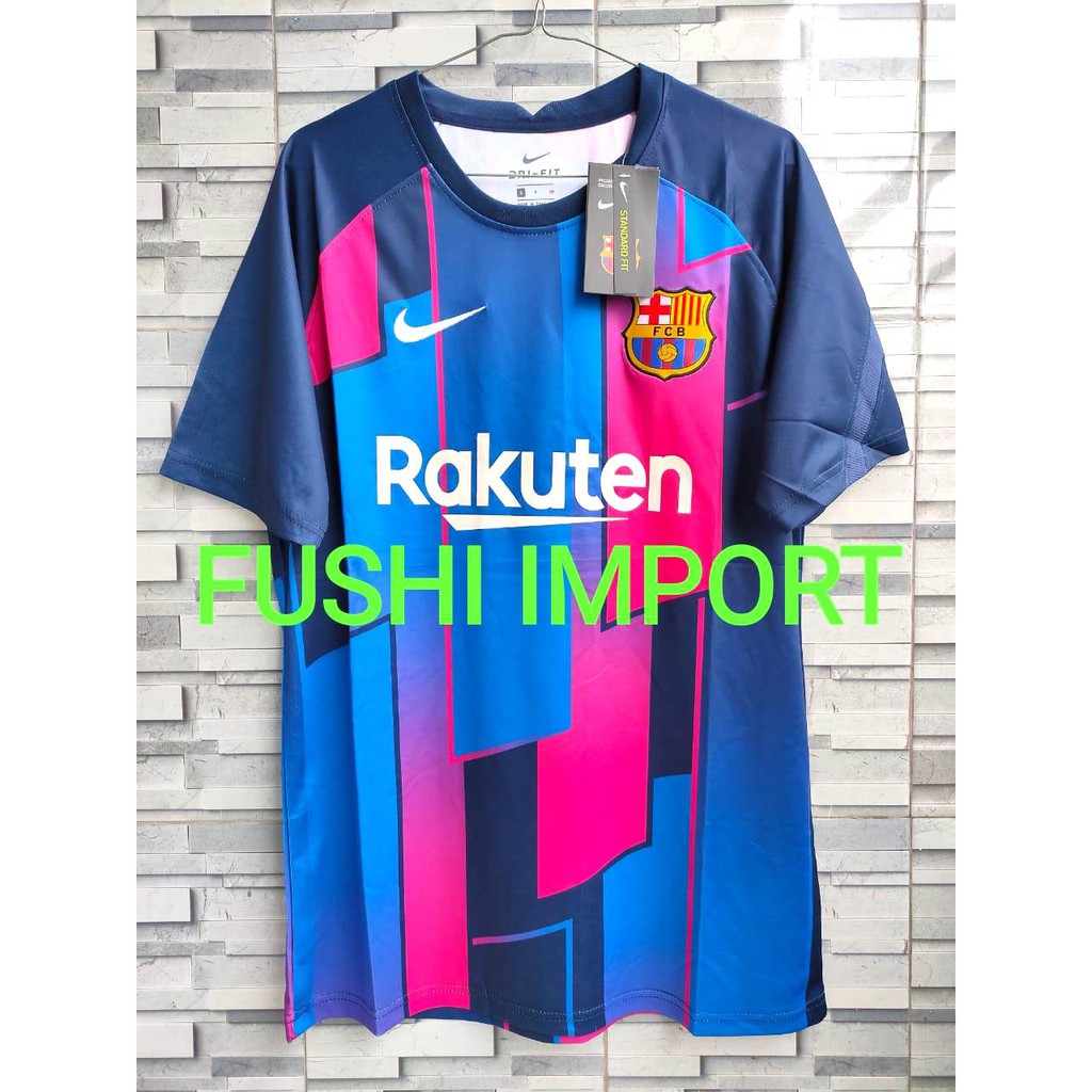 HQ JERSEY BOLA BARCA PRE-MATCH SHIRT NAVY 2021-2022 GO HIGH QUALITY IMPORT