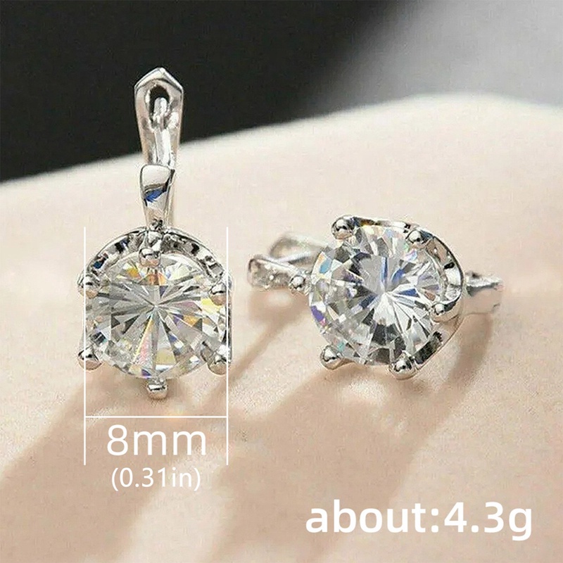 Anting Hoop Cubic Zirconia Bentuk Bulat Warna Silver Untuk Wanita