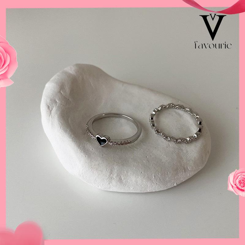 [COD]2 pcs Cincin Korea Cinta Zirkon Hitam Wanita High-end Fashion Kepribadian Jari Telunjuk Cincin-FA