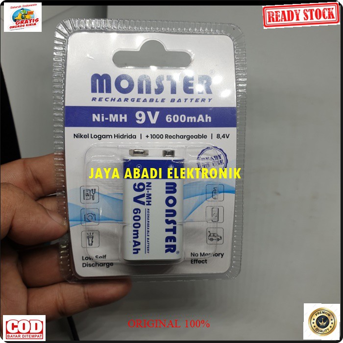 G442 BATERAI MOSTER 9 VOLT BATERAI CHARGER CAS CASAN 600 MAH ISI ULANG BATERAI RECHARGEABLE MEMILIKI DAYA TAHAN YANG KUAT DAN TAHAN LAMA DAPAT JUGA DIGUNAKAN UNTUK SENTER MAINAN ATAU SEJENISNYA HARGA SATUAN