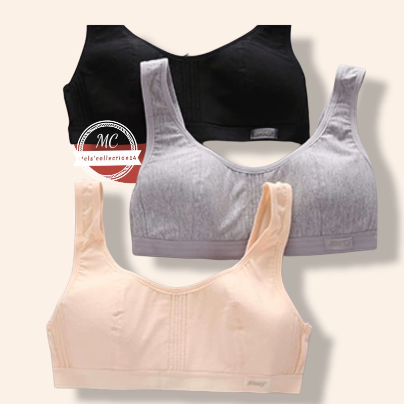 Miniset katun 1001 sport bra basic bra bh remaja kait belakang bh harian tanpa kawat busa tipis