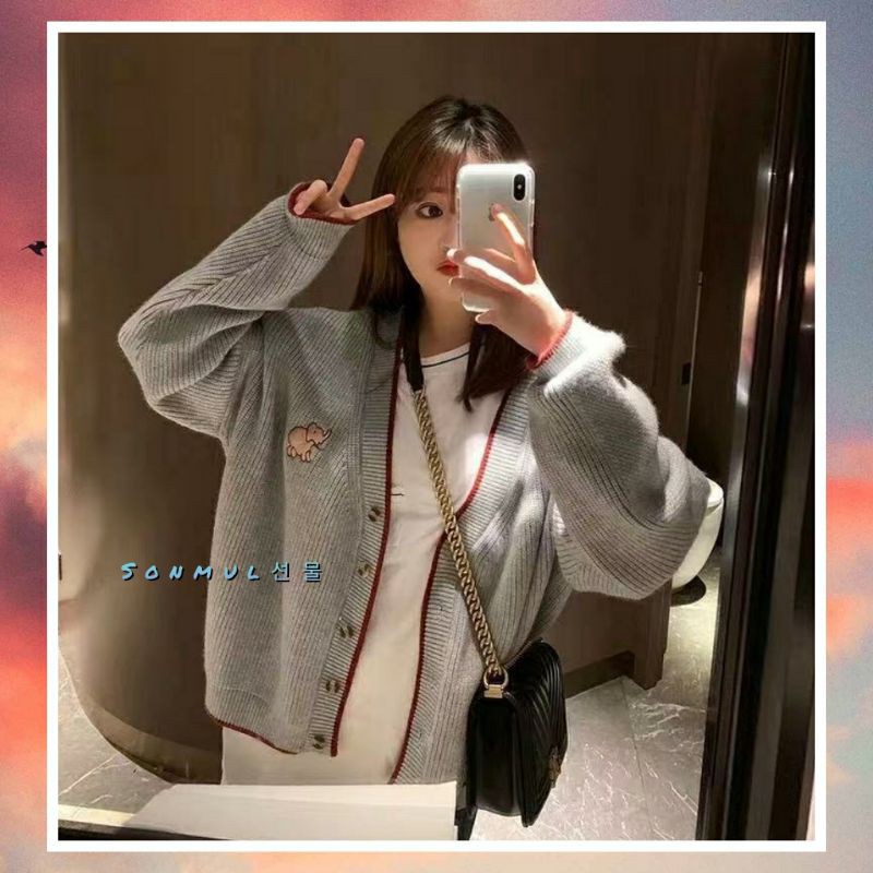 WOMAN KNIT CARDIGAN ELEPHANT SWEATER JACKET JAKET WANITA MUSIM DINGIN