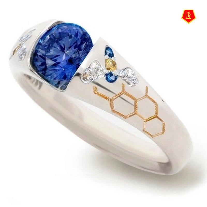 [Ready Stock]Minimalist Creative Blue Gemstone Bee Ring