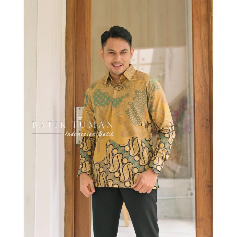 Motif Baru..ATASAN PRIA BAJU BATIK LENGAN PANJANG LAPIS FURING KATUN PREMIUM WARNA KUNING TUMAN