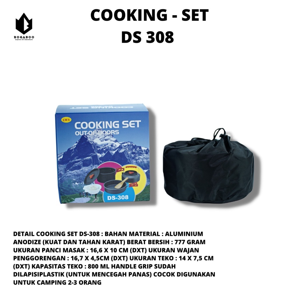 Bisa COD Cooking Set DS 308 - Nesting - Cooking Set Camping Outdoor - Alat Masak Camping Gunung