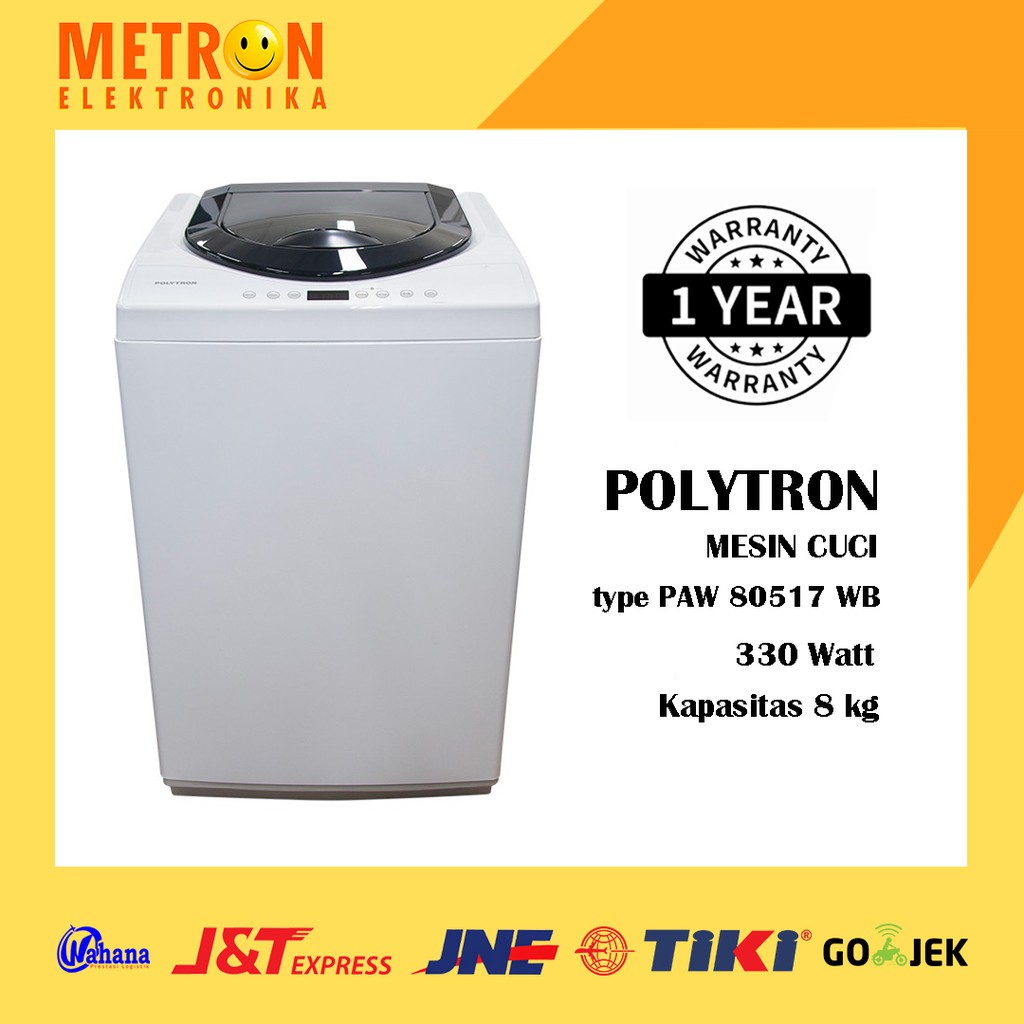 POLYTRON PAW 80517 WB / WHITE BLACK / MESIN CUCI 8 KG / PAW80517