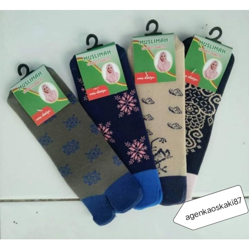 4 pasang kaos kaki jempol motif wanita muslimah bahan nilon super GREES gambar real pick peking rapih warna RANDOM harga grosir