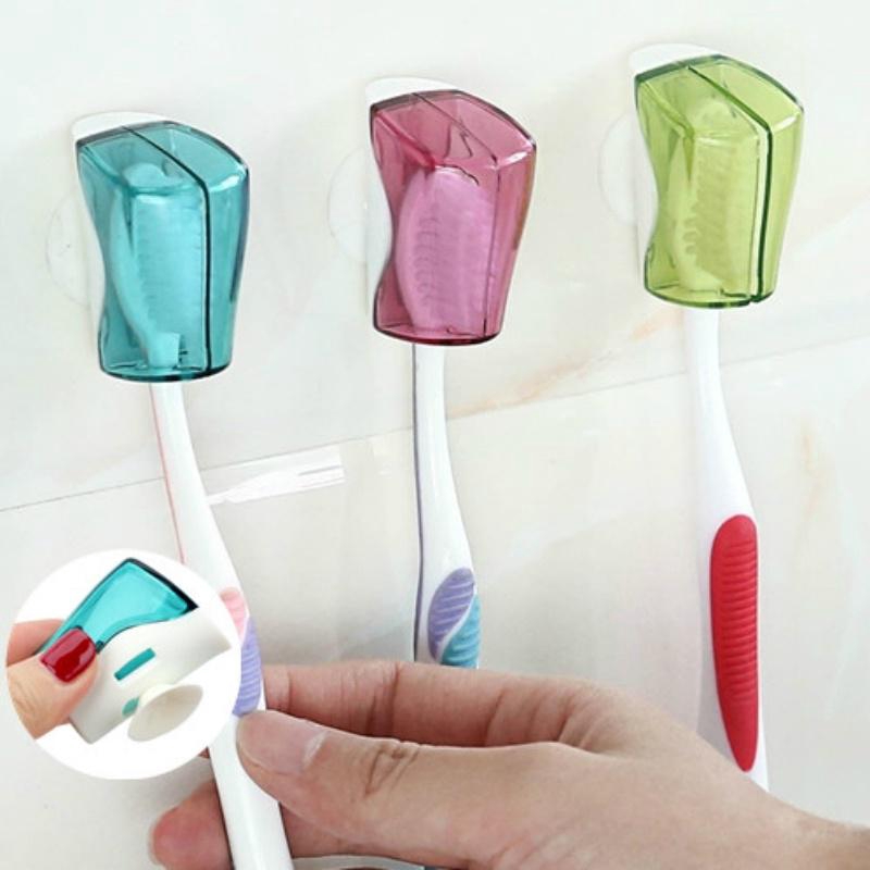 3pcs/ Set Suction Cup Toothbrush Holder Cover Storage Wall Mount Shelf Bathroom Supplies Home