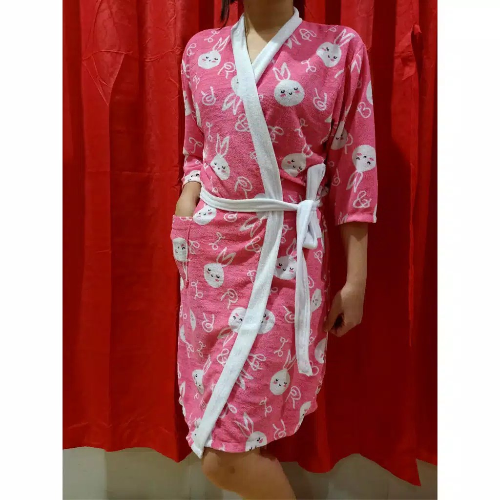 HANDUK KIMONO DEWASA STANDAR MOTIF KELINCI/HANDUK MANDI/JUBAH MANDI/MOTIF KRAKTER