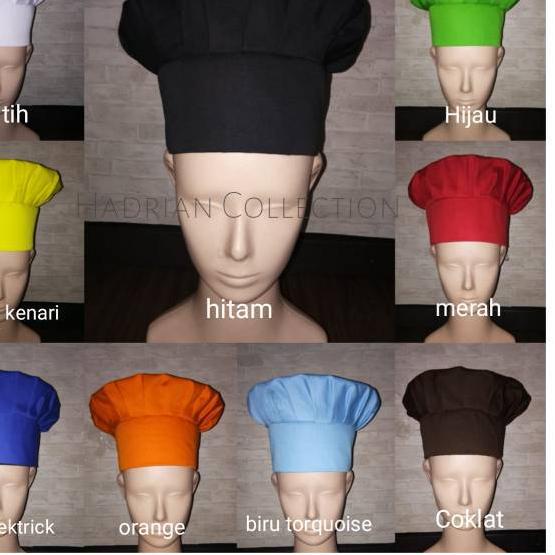 Topi Koki Topi Chef Hat Chef Profesional Dewasa dan anak - Hitam Merah Putih ( Tersedia 26 varian wa