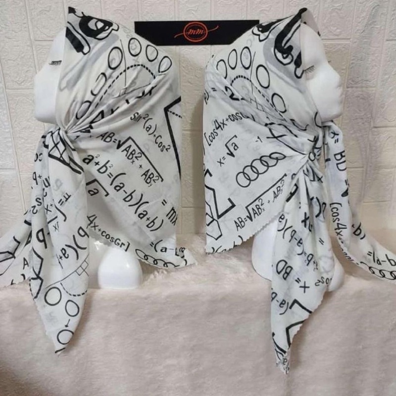 (COD) TERLARIS !!! HIJAB KORAN ARAB / KRUDUNG VOAL MOTIF ARAB / HIJAB VIRAL / HIJAB SEGI EMPAT-Matematika putih