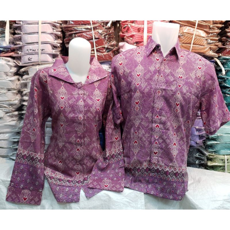 BATIK LILAC UNGU MUDA PASTEL BABY PURPLE COUPLE PASANGAN KERAH LEBAR LENGAN 7/8 LICIN FURING ALLSIZE