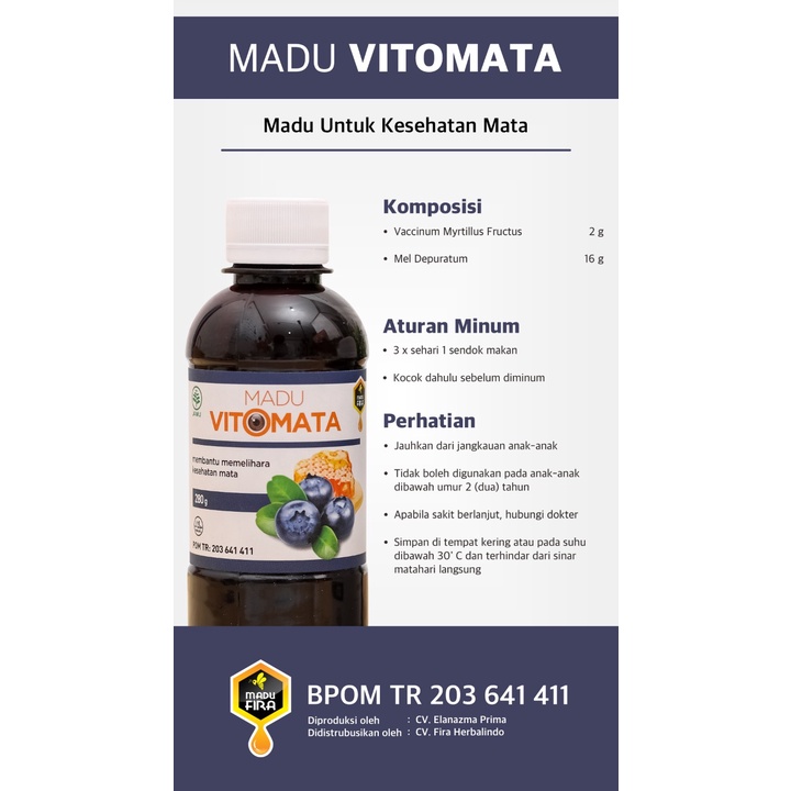 Madu Vitomata 280gr - Obat Herbal Mata Minus Mata Merah Berair katarak Glukoma