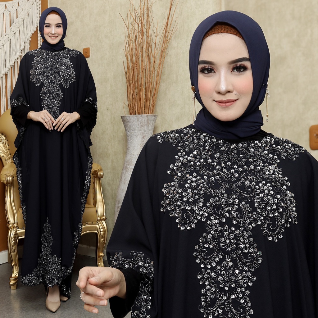 HOPYLOVY Kaftan Wanita Dengan Furring Terbaru Kombinasi Payet Gemini