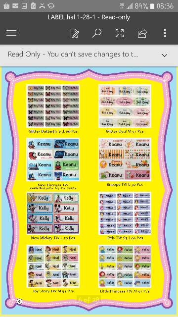 Free 1 set tiap beli 10 set! Label nama anak waterproof karakter