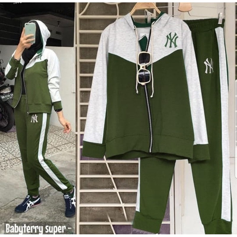 chm Set Giska NY training blouse celana setelan pakaian wanita