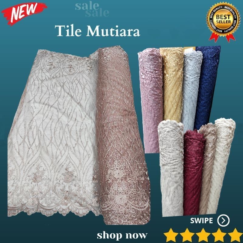 Promo 12.12 Sale Kain Tile Tulle Mutiara Motif Akar Renda. Brukat Brokat Tule Mutiara. Burkat Beruka