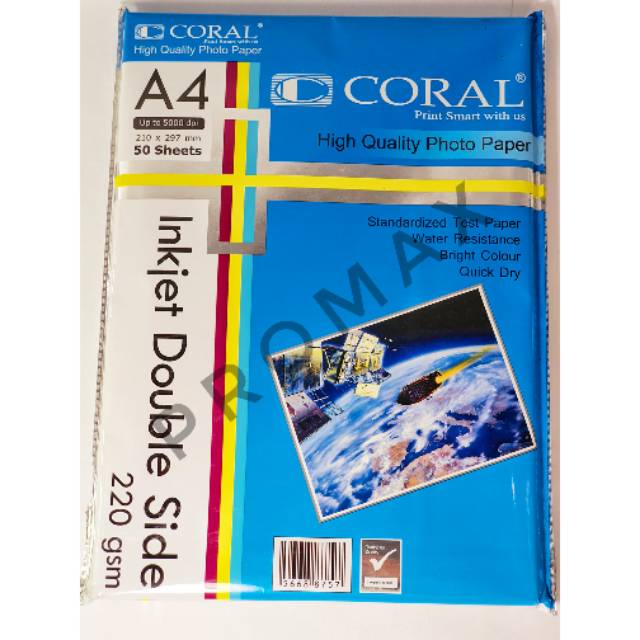 

KERTAS PHOTO DUA SISI MATTE INKJET A4 220 GR PHOTO PAPER KERTAS DOUBLE SIDE KERTAS MATTE INKJET
