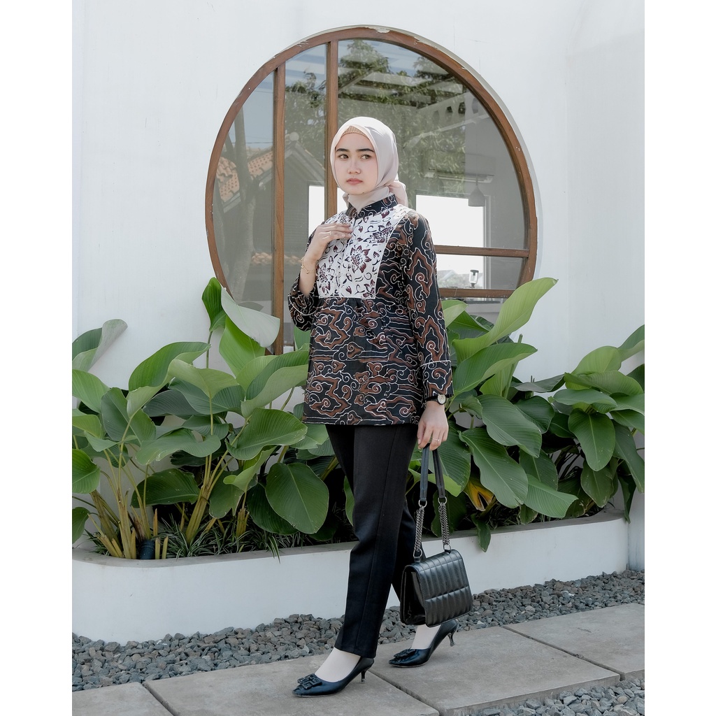 Batik Alina Megamendung Blouse Baju Batik Wanita Modern S M L XL XXL Atasan Batik Modern Batik Kerja