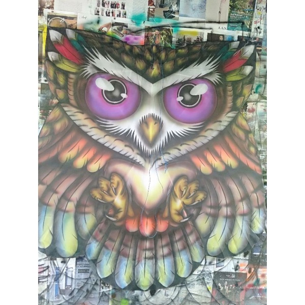 Layangan Celepuk Knockdown Airbrush UK 1,5 meter mata ungu