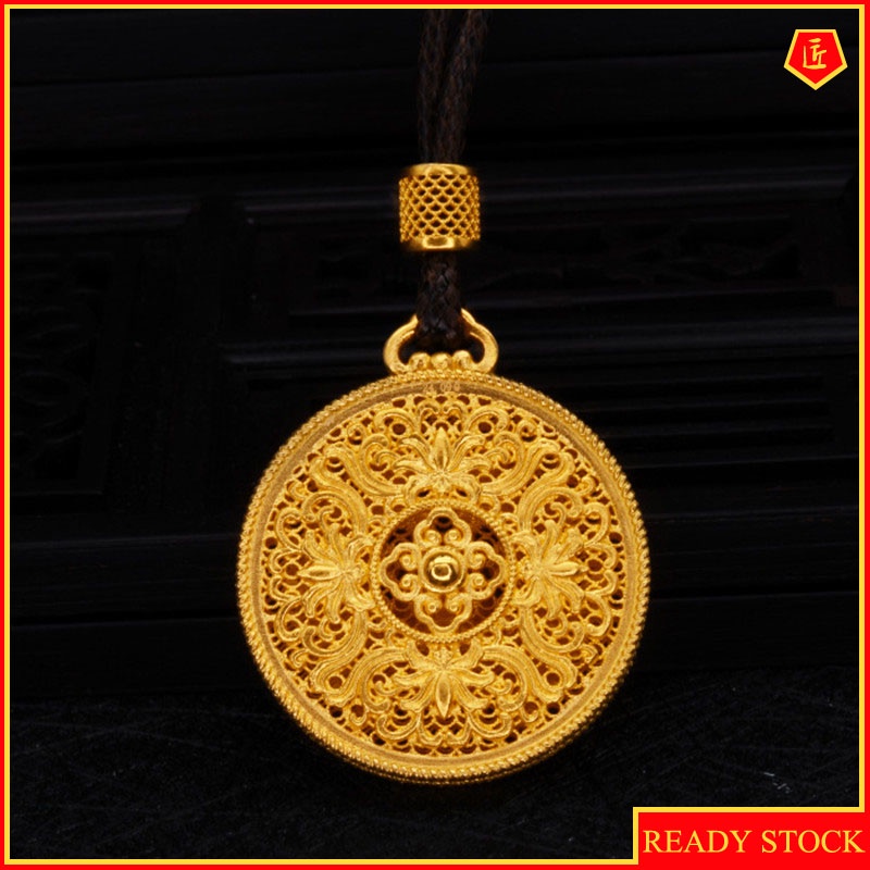 [Ready Stock]Fashion Gold Plated round Plate Pendant Flower Necklace