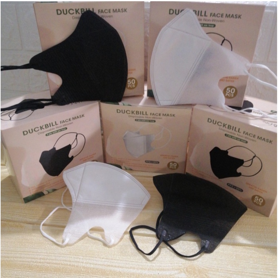 MASKER DUCKBILL PUTIH / HITAM 3D 3ply ISI 50pcs Setara Mouson Alkindo