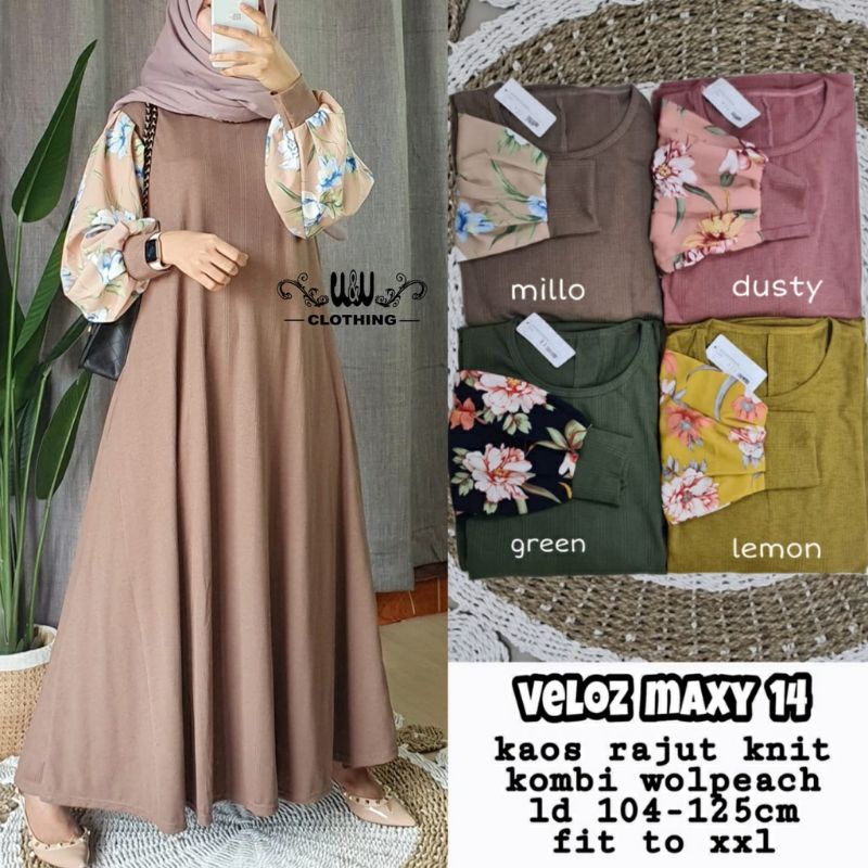 Gamis wanita kaos knit lengan balon jumbo VELOZ MAXY by fashion hijab solo