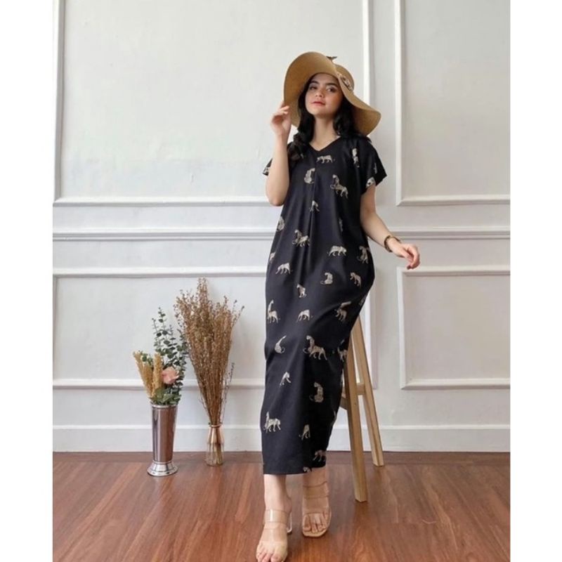 Daster Panjang Semata kaki Busui Kekinian Non Ruffle  AFERO STORE-LONG(MACAN HITAM)