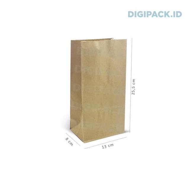 

☈ [Digipack] Brown Paper Bag 13 x 8 x 25.5 | Kantong Kertas Roti Snack ♡