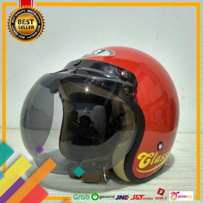 SALE.. HELM BOGO JPN MOTIF VESPA MERAH KUNING GLOSSY + KACA BOGO ORIGINAL ..TERLARIS