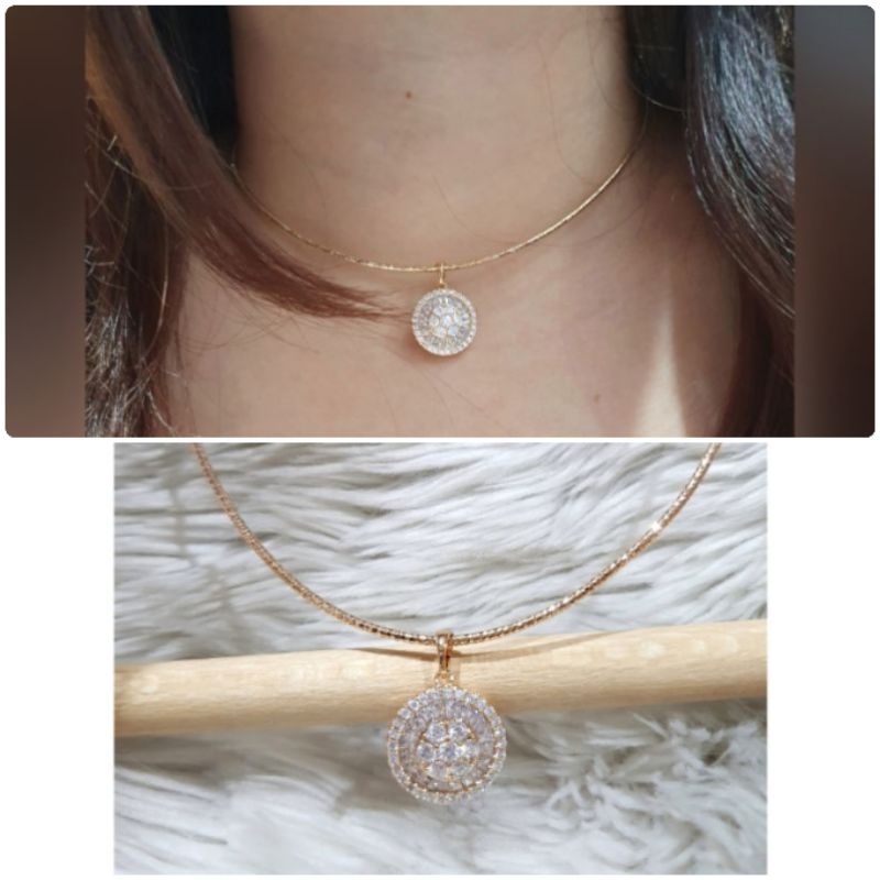 Kalung Premium Quality lapis emas mata kilau Anti Karat Anti Alergi Rhodium Mirip emas asli K-128