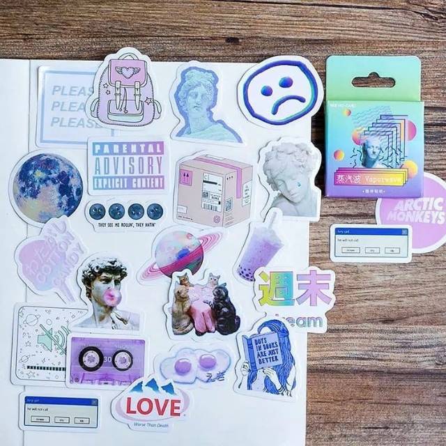 

45 PCS/BOX STIKER KERTAS VAPORWAVE RETRO LABEL STICKER BULET JURNAL DIY SCRAPBOOK LUCU MURAH