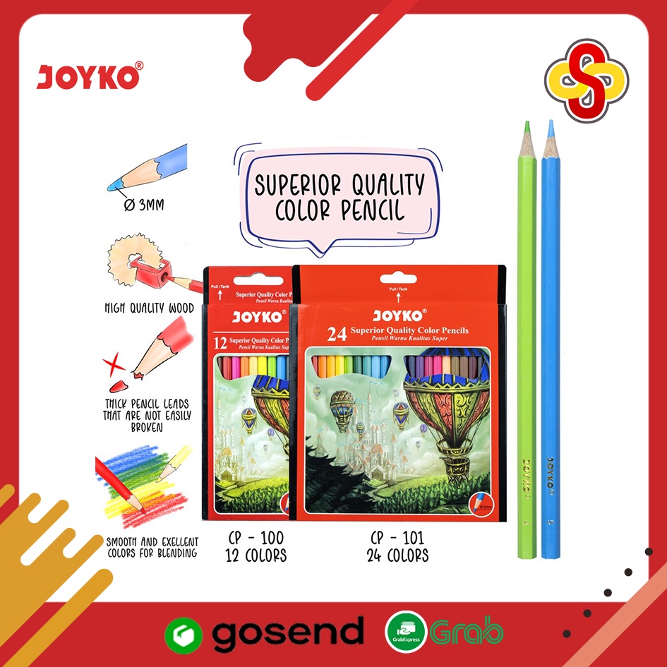 Pensil Warna Joyko Superior Quality Hexagonal Grip CP-101 - 24 Warna