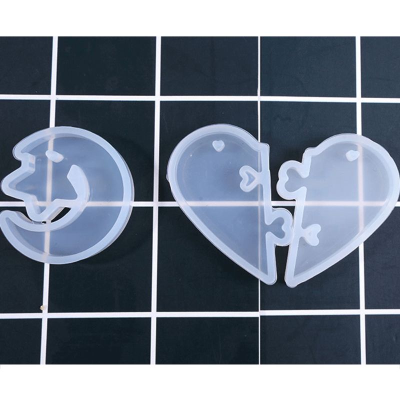 SIY  Couple Heart-shaped Puzzle Mould DIY Crystal Epoxy Molds Stars Moon Pendant Mold