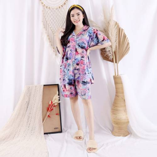 Setelan Piyama Wanita Pendek Motif Tie Dye One Set Rayon Baju Tidur Cewe DARTI HP Jumbo XXL-3