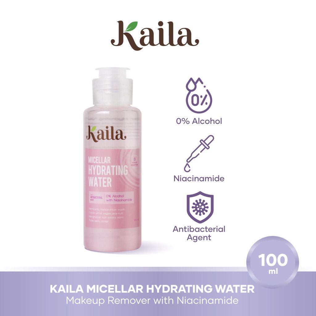 BPOM KAILA Micellar Hydrating Water | Makeup Remover with Niacinamide Infused Micellar Water Pembersih Make Up