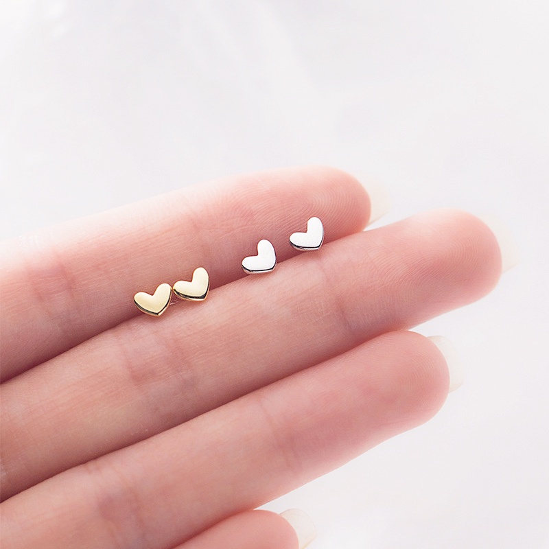 2Pcs/Set Mini S925 Silver Needle Glossy Love Heart Shape Stud Earrings / Korean INS Simple Style Studs Earrings / Bridal Wedding Party Minimalist Ear Jewelry Accessories