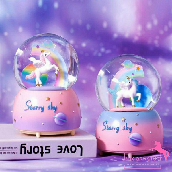 Snowball Unicorn Kotak Musik Lampu Kamar Anak Warm White Kado Anak Musik Kotak Tidur