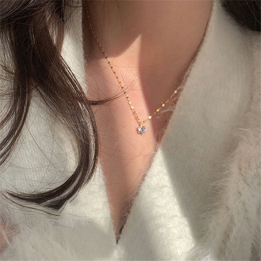 【COD Tangding】Simple Zircon Pendant Necklace Shining Korea Fashion Clavicle Chain Female Jewelry