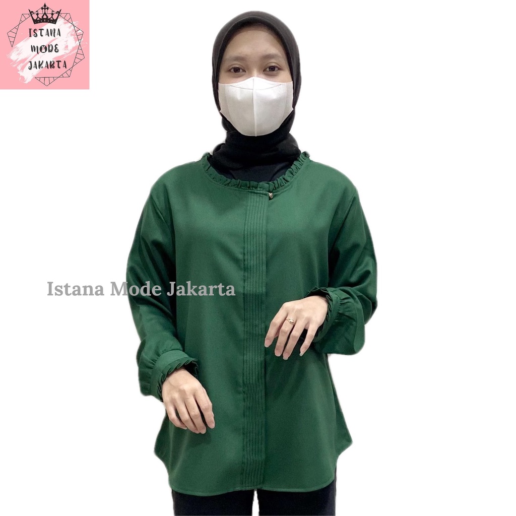 ISTANA MODE JAKARTA Lilac baju atasan wanita terbaru blouse korean style blouse wanita lengan panjang-HIJAU BOTOL