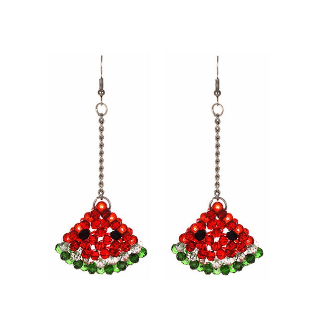 LRC Anting Gantung Fashion Red Alloy Resin Beads Earrings F81908