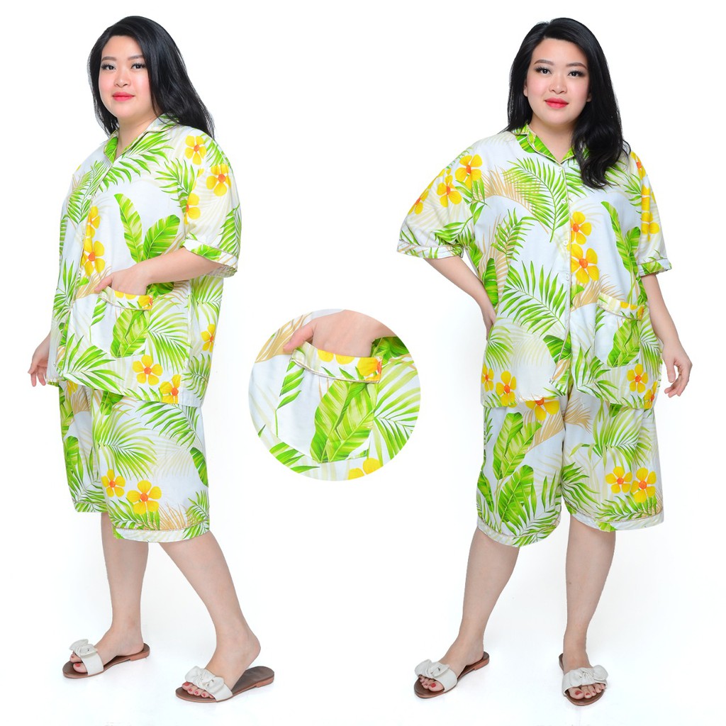 Piyama jumbo celana pendek/hotpant big size LD 130 / set baju tidur lengan pendek karakter cewek-HPJ/5L PAKIS PUTIH