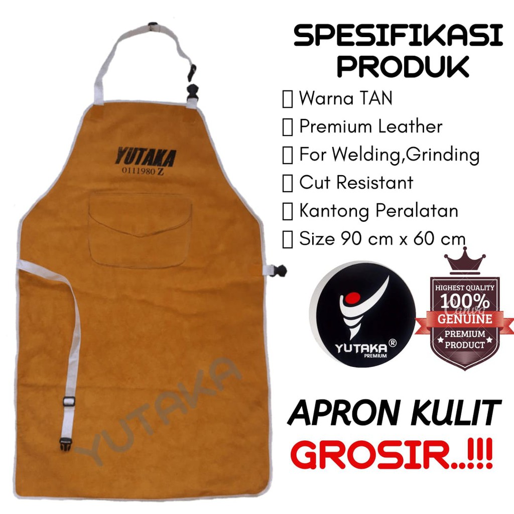 YUTAKA WELDING APRON Warna TAN/apron dada kulit tan