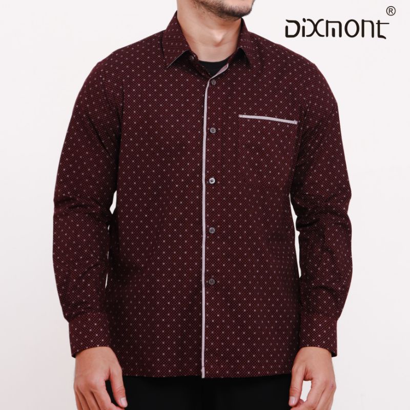 Dixmont Kemeja Pria Basic Formal Motif Lengan Panjang Hem ML00621