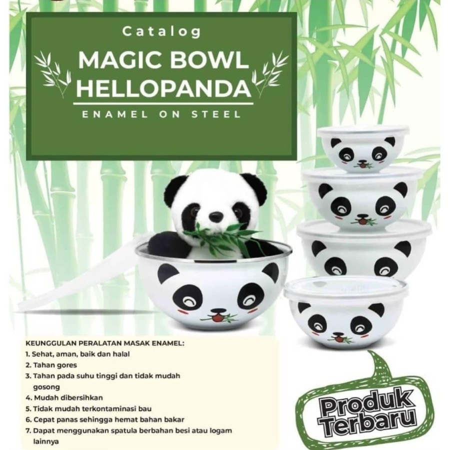 MASPION 5 pcs Mangkok Enamel Maspion Magic Bowl Hello Panda