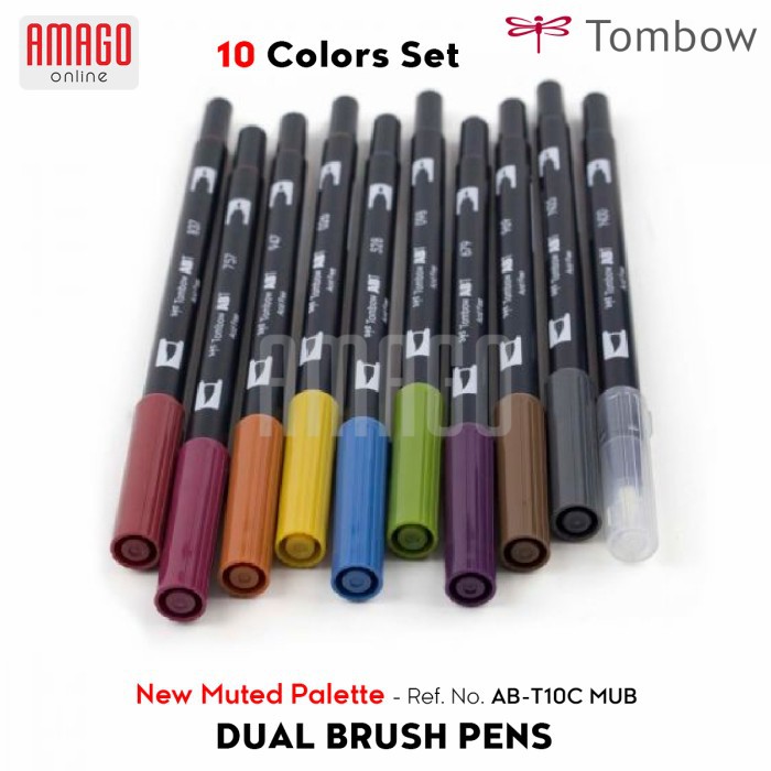 TOMBOW Dual Brush Pens - NEW MUTED Palette of 10 colors - AB-T10C MUB