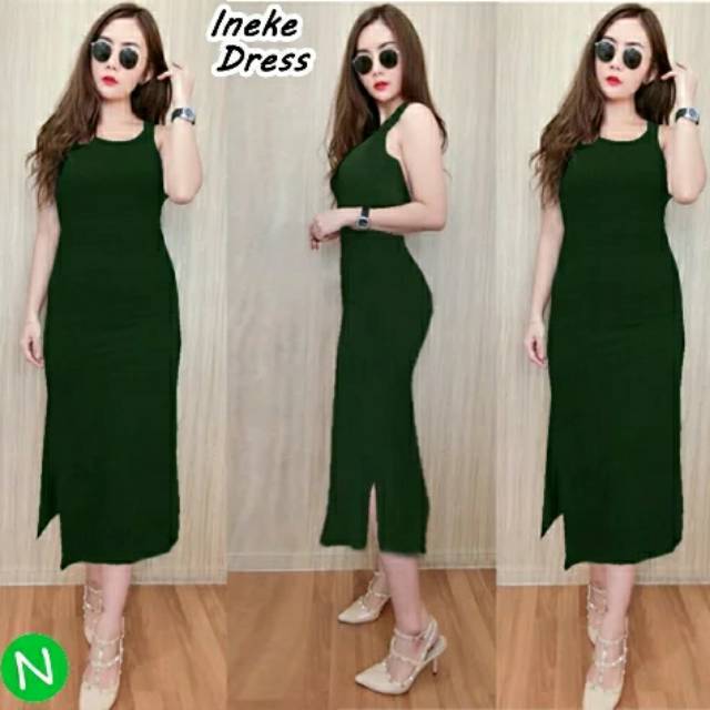 cn 38210 ineke dress bodycon sexy lengan buntung rok span pendek tosca wanita murah cewek gaul