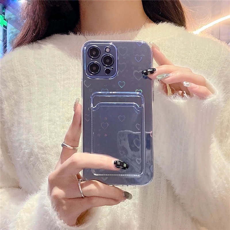 Soft Case Transparan Motif Hati Laser Untuk Iphone 13 Pro Max 11 12 Xr 6 7 8 Plus X Xs Max Se 2020