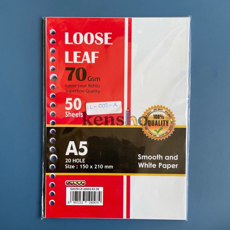 KENSHO Loose Leaf A5 50 lbr 70 Gsm / Kertas Binder / Garis / Polos / A5